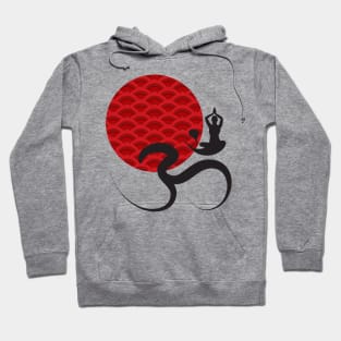 Red Scallop Sun Yoga and Om Black Calligraphy Hoodie